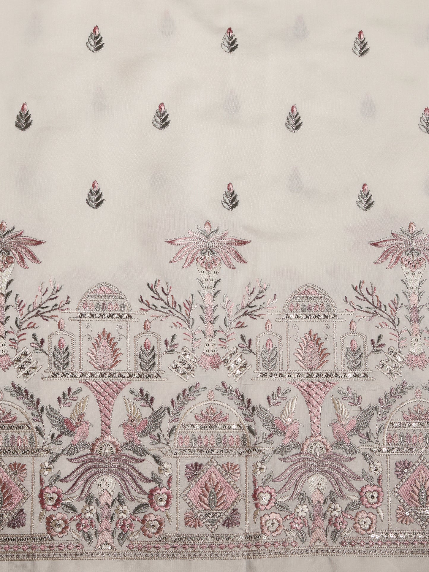 Mughal-inspired motifs with floral patterns in Viscose Fabric