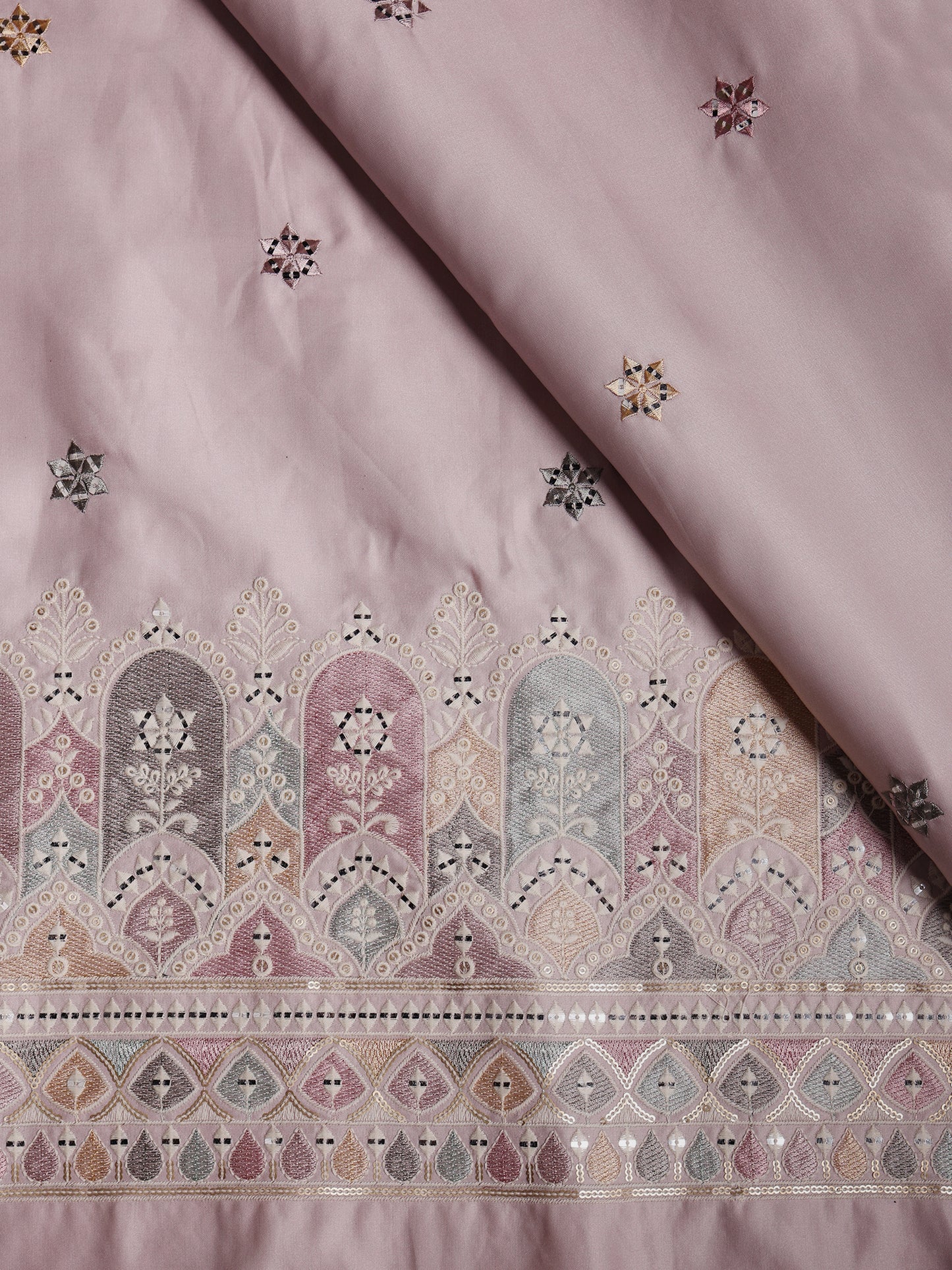Dome Motif Embroidered Royal Satin Fabric