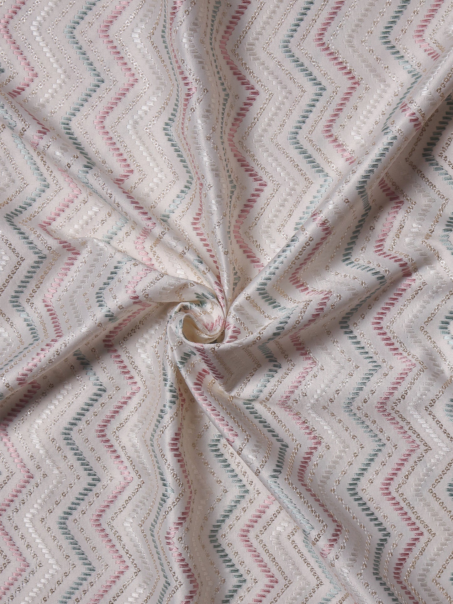 Elegant Zig-Zag Multicolor Embroidered Fabric on Silk