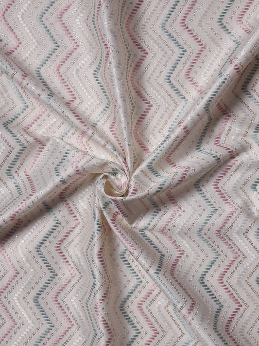 Elegant Zig-Zag Multicolor Embroidered Fabric on Silk