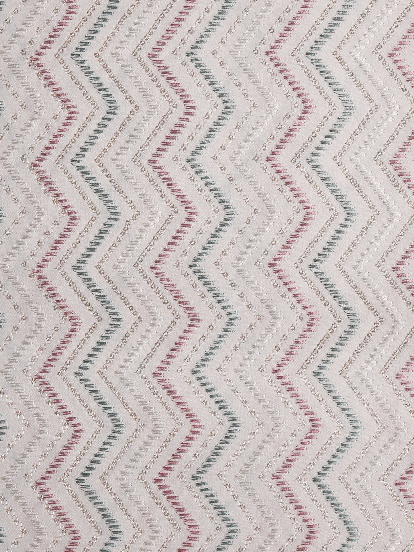 Elegant Zig-Zag Multicolor Embroidered Fabric on Silk