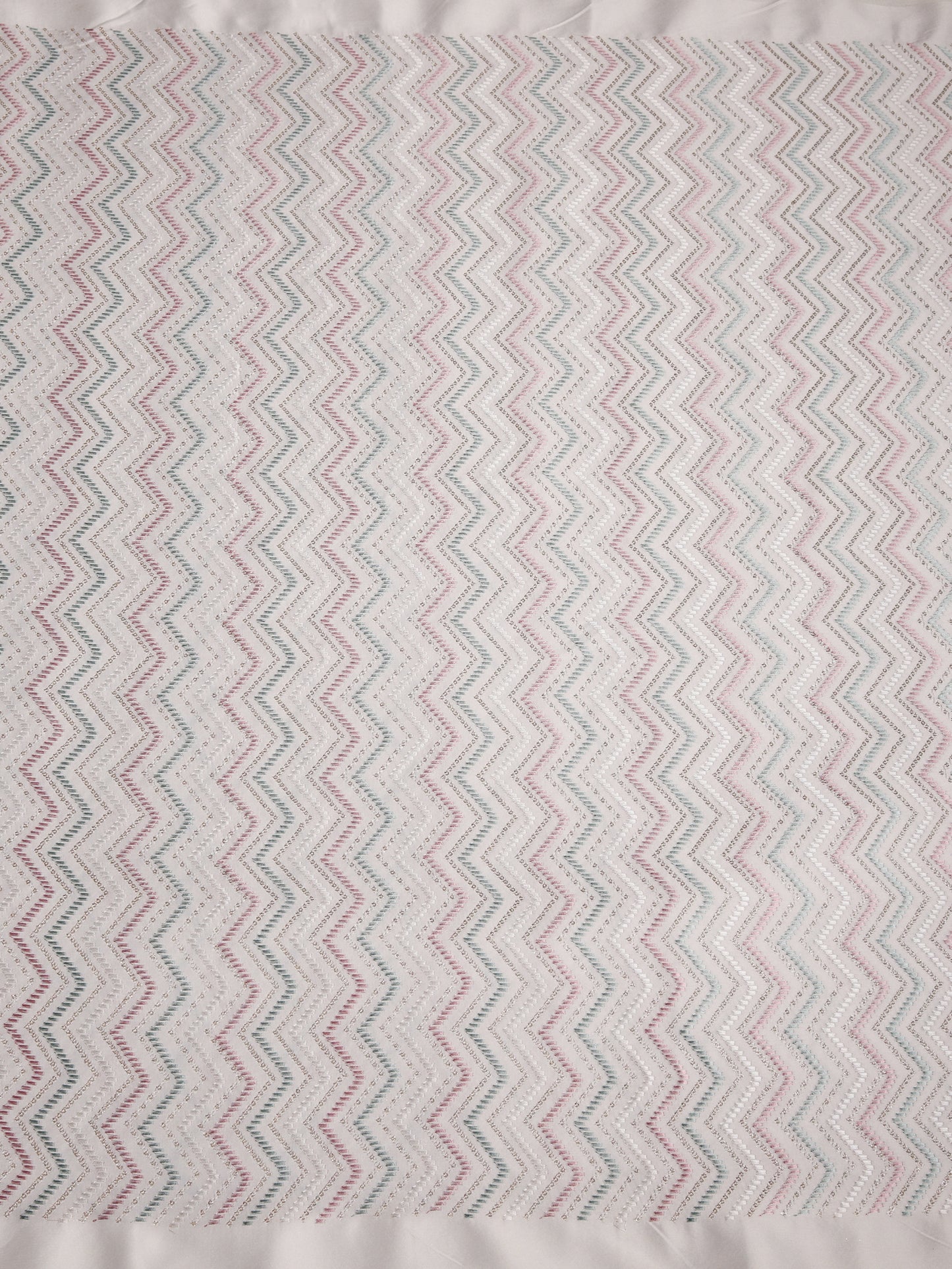 Elegant Zig-Zag Multicolor Embroidered Fabric on Silk