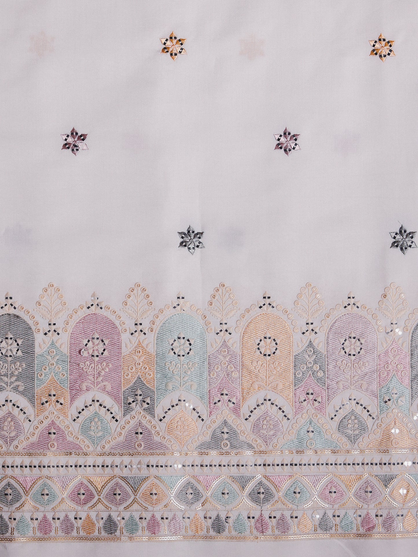 Dome Motif Embroidered Royal Satin Fabric