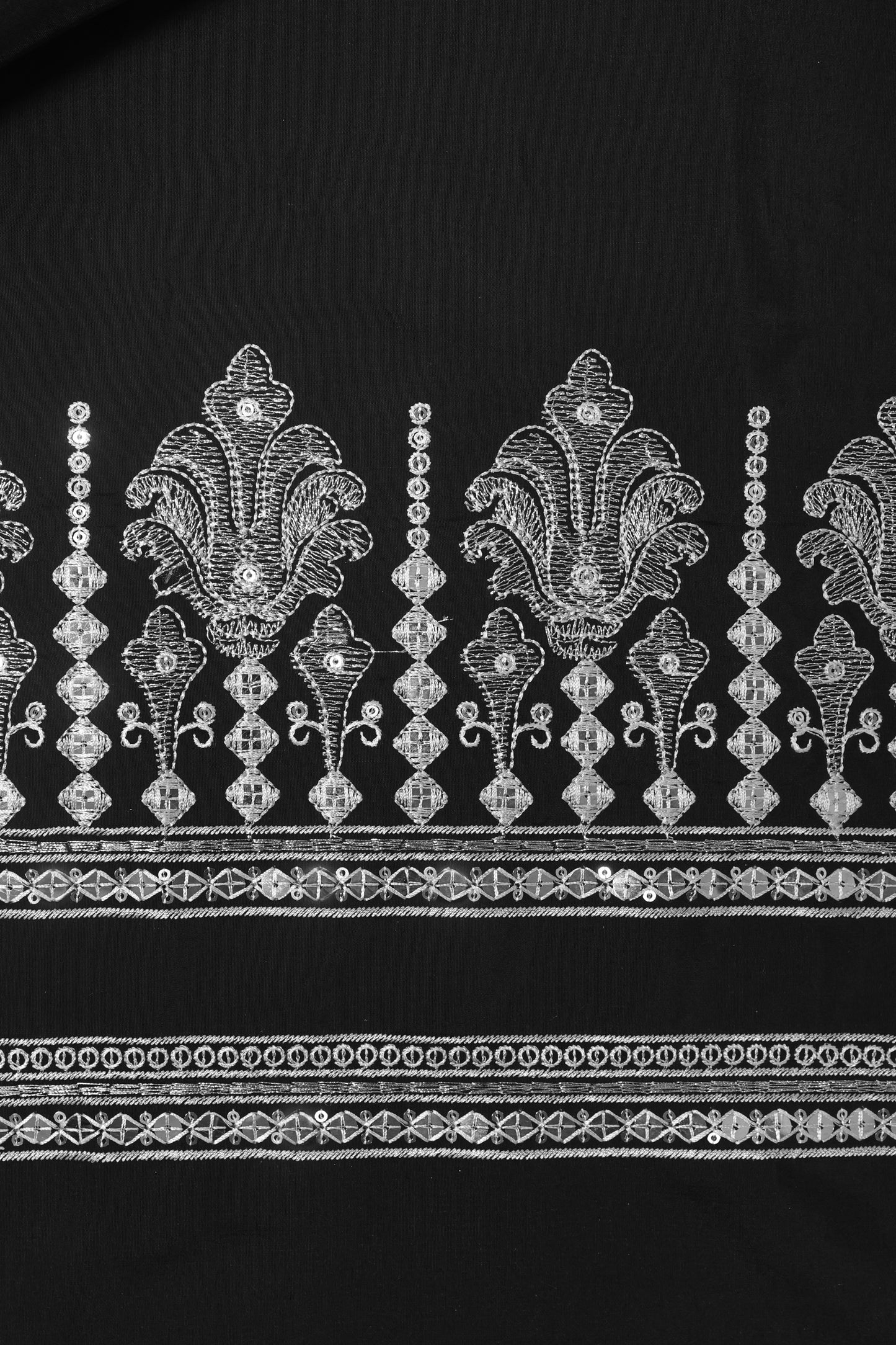 Thread & Sequin Neck Panel on Roman Silk