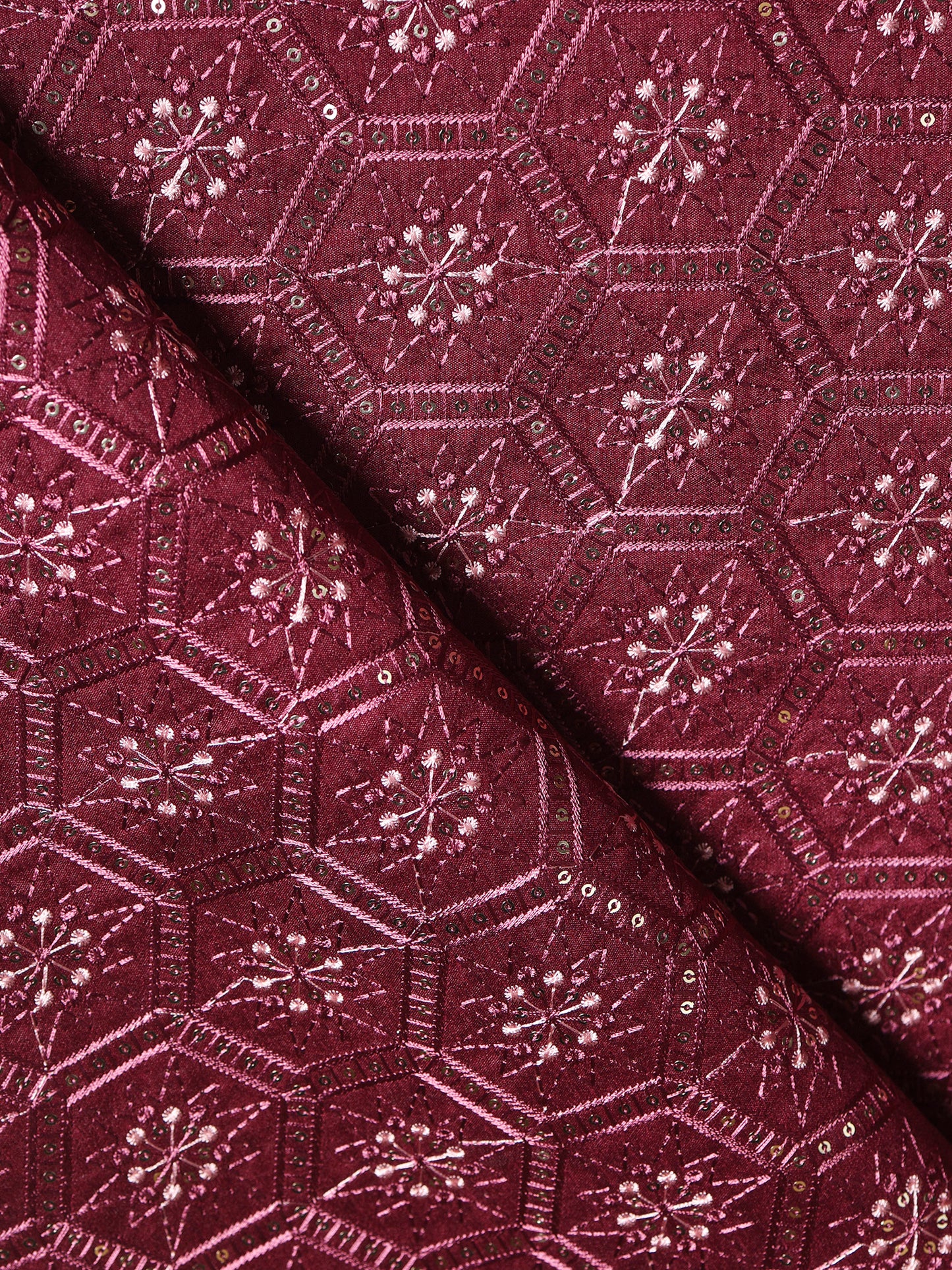 Geometric Embroidered Mono Silk Fabric