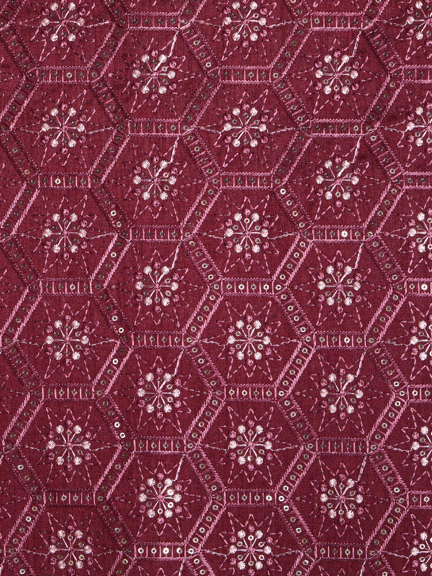 Geometric Embroidered Mono Silk Fabric