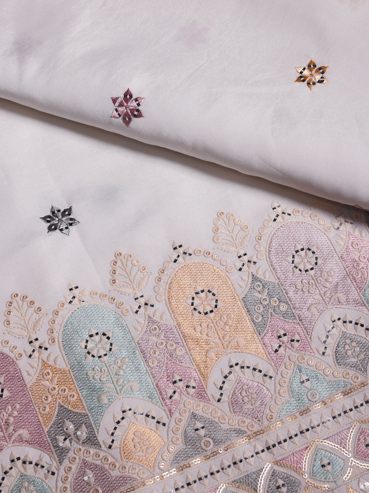 Dome Motif Embroidered Royal Satin Fabric