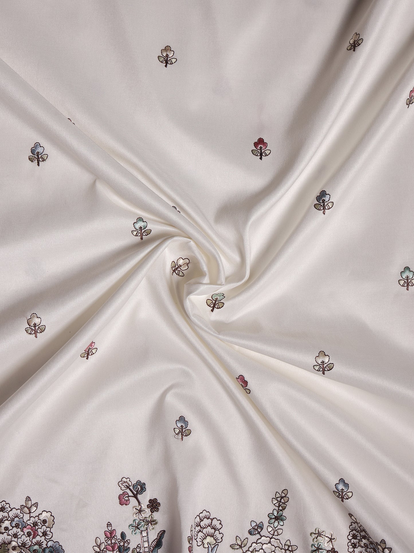 Delicate Garden-Inspired Multicolor Floral Embroidered Viscose Silk Fabric