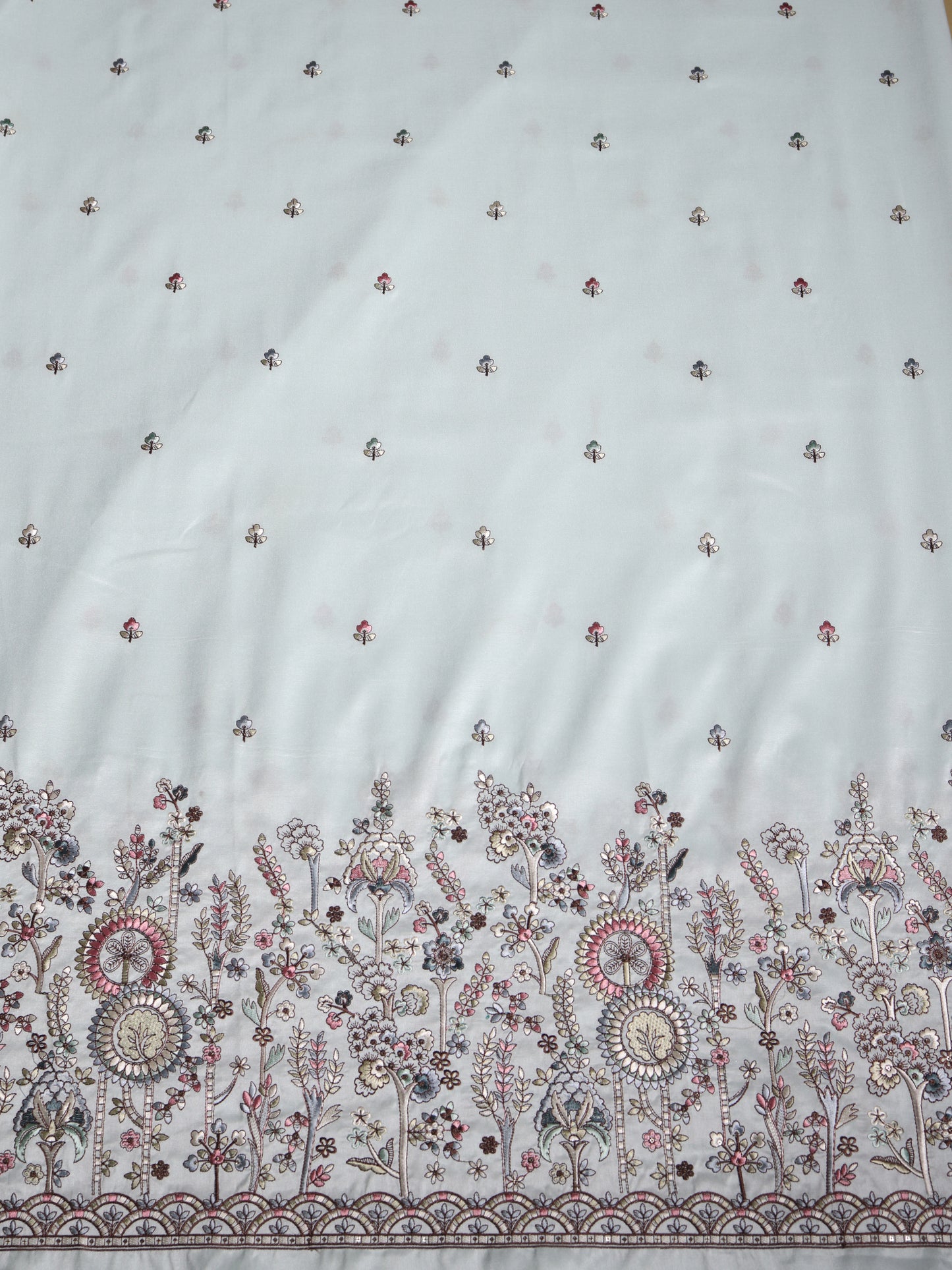Delicate Garden-Inspired Multicolor Floral Embroidered Viscose Silk Fabric