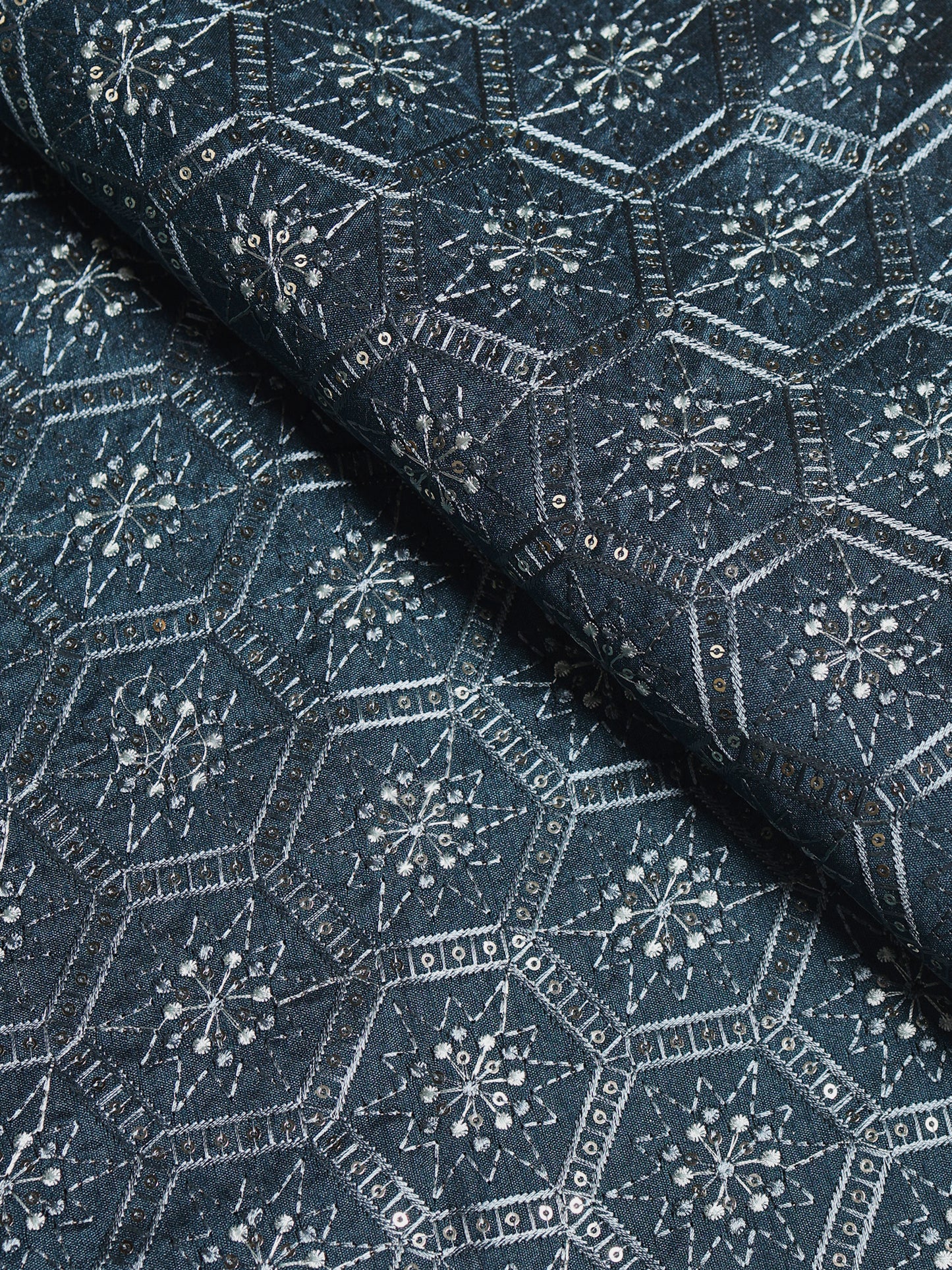 Geometric Embroidered Mono Silk Fabric