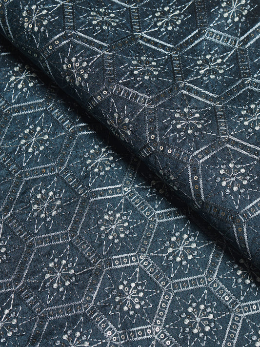 Geometric Embroidered Mono Silk Fabric