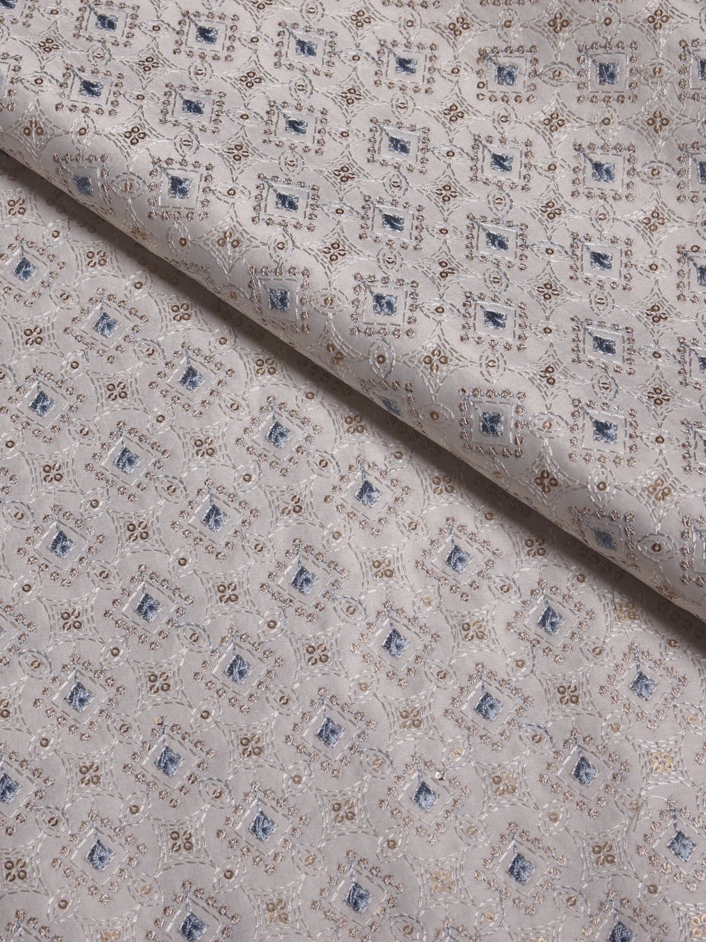 Diamond Embroidered Viscose Silk Fabric with Sequin Accents