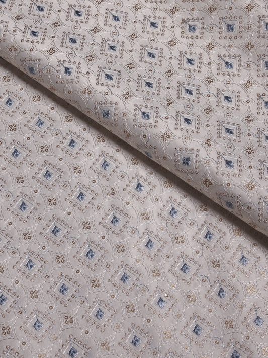 Diamond Embroidered Viscose Silk Fabric with Sequin Accents