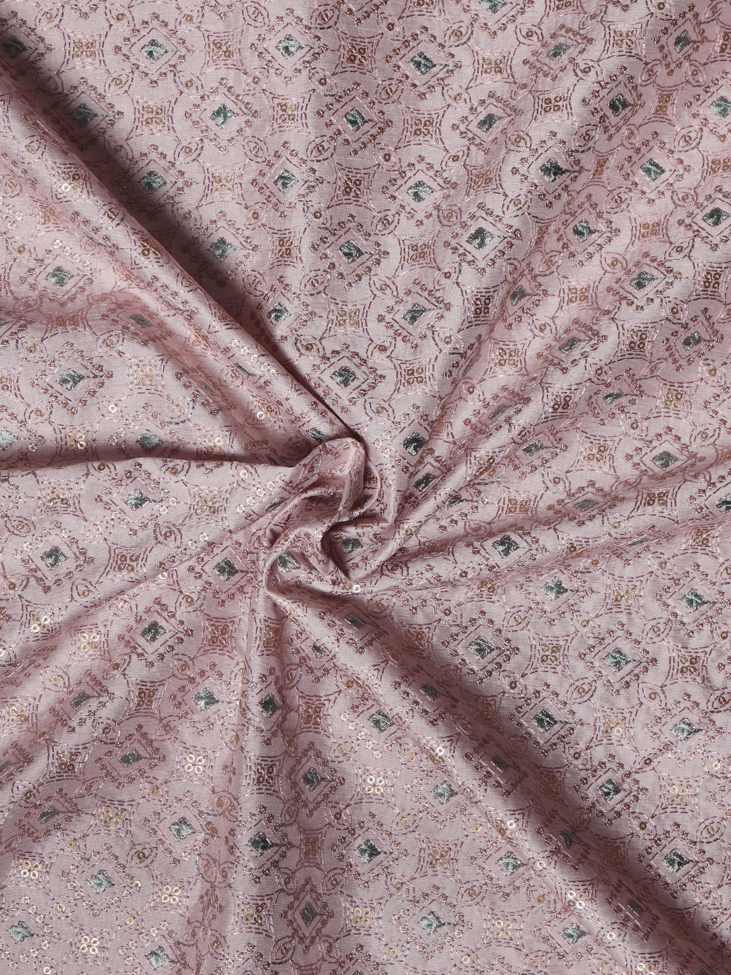 Diamond Embroidered Viscose Silk Fabric with Sequin Accents