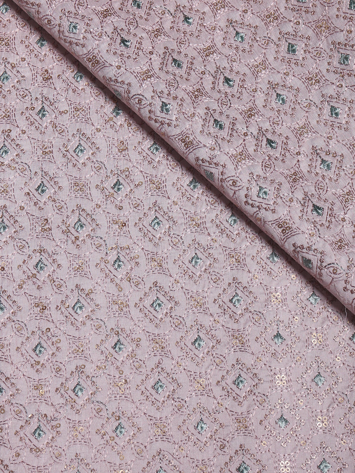 Diamond Embroidered Viscose Silk Fabric with Sequin Accents