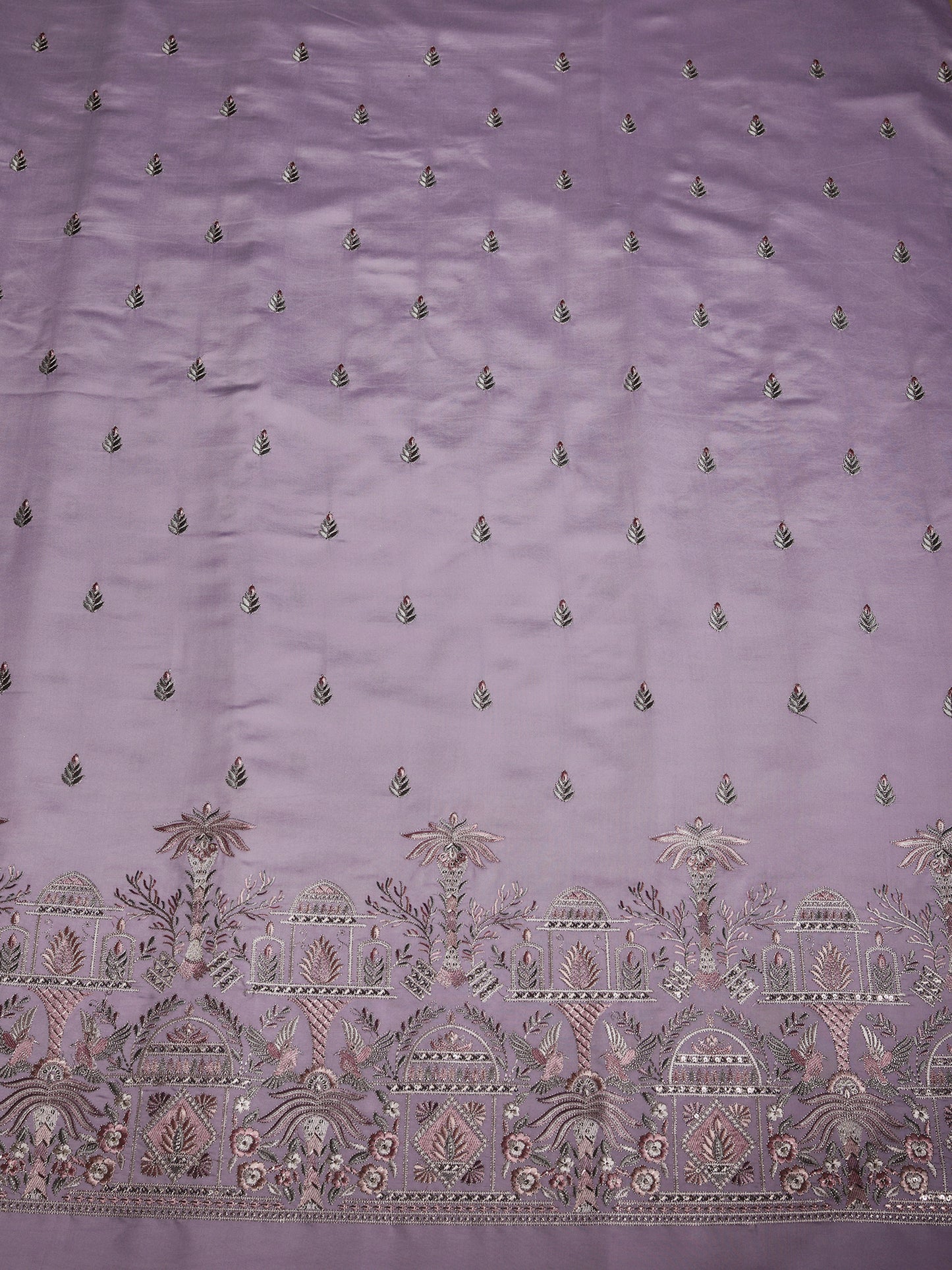 Mughal-inspired motifs with floral patterns in Viscose Fabric