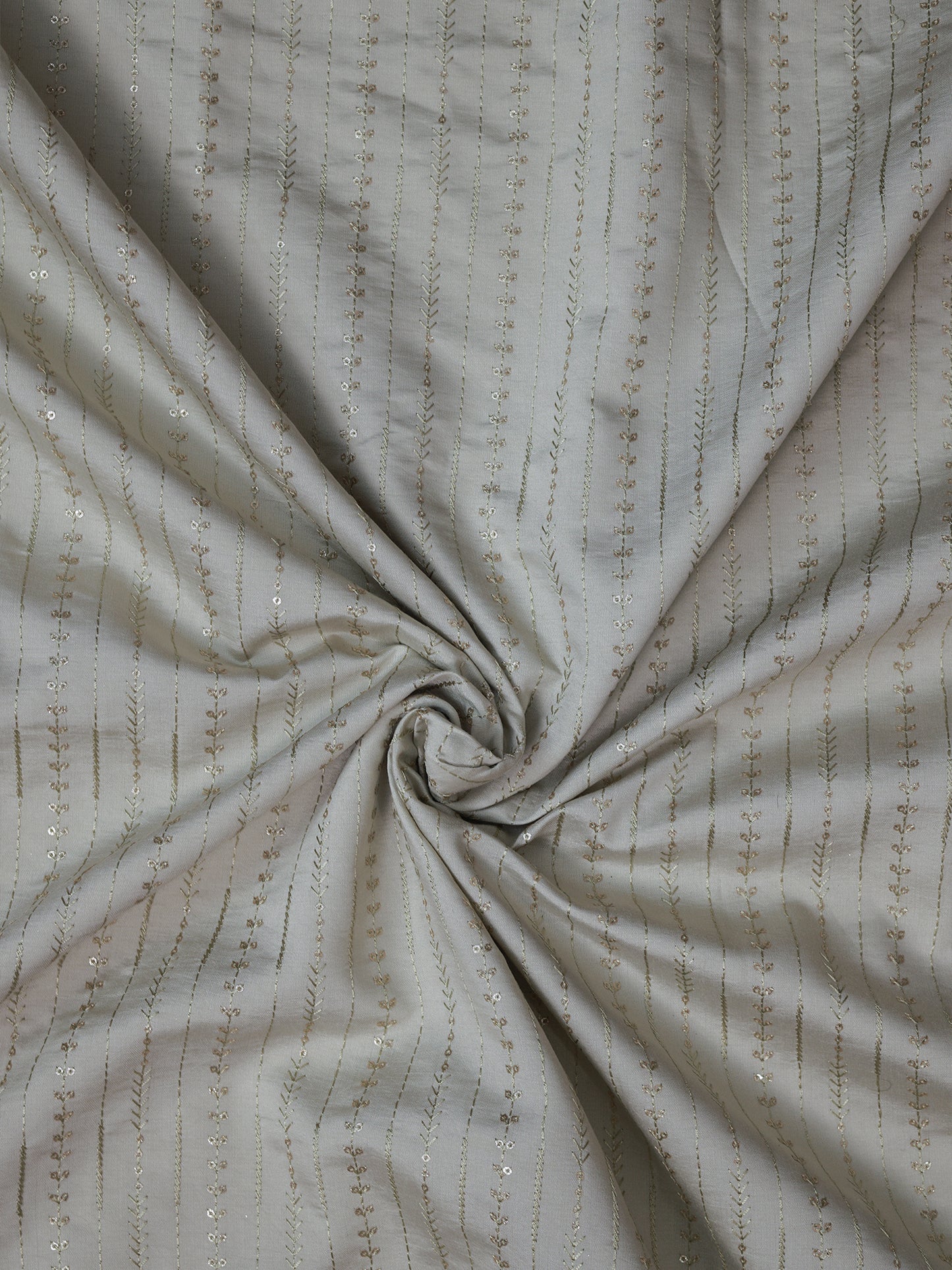 White Embroidered Fabric with Elephant & Nature Motif Premium Ethnic Design