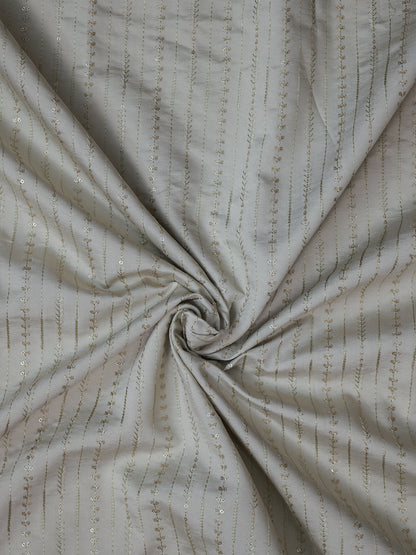 White Embroidered Fabric with Elephant & Nature Motif Premium Ethnic Design