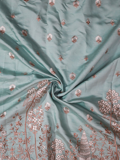 Elephant & Floral Embroidery with Nature Motifs In Viscose Silk