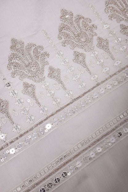 Thread & Sequin Neck Panel on Roman Silk