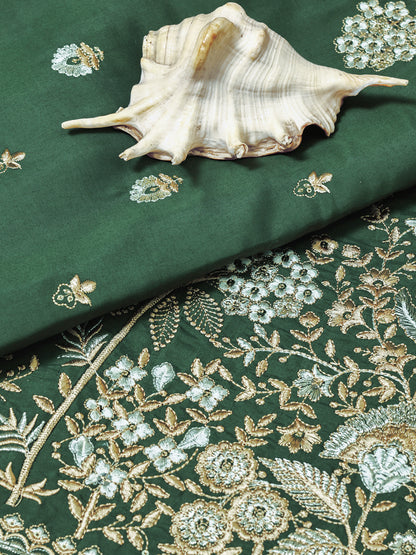 Elephant & Floral Embroidery with Nature Motifs In Viscose Silk