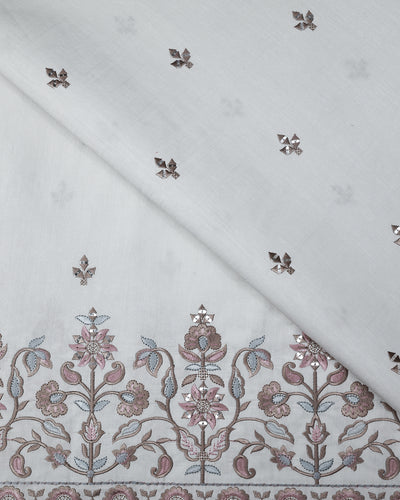 Embroidered Fabric with Floral Sequin Border – Premium Ethnic Fabric