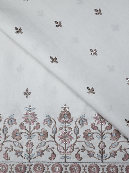 Embroidered Fabric with Floral Sequin Border – Premium Ethnic Fabric