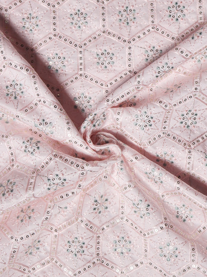 Geometric Embroidered Mono Silk Fabric