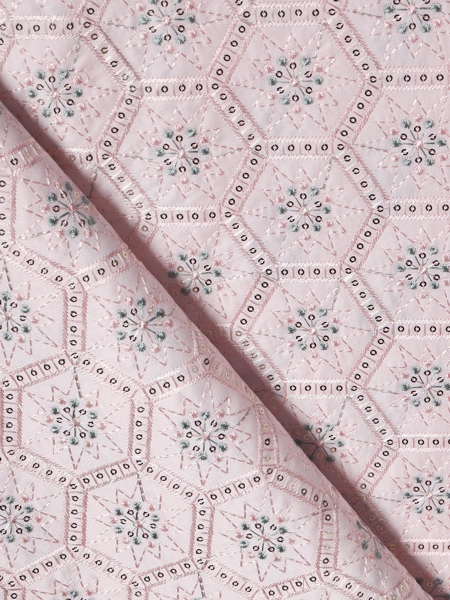 Geometric Embroidered Mono Silk Fabric