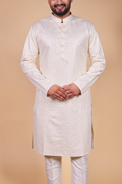Festive Kurta with Elegant Patterned Embroidery