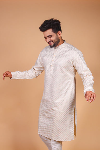 Festive Kurta with Elegant Patterned Embroidery