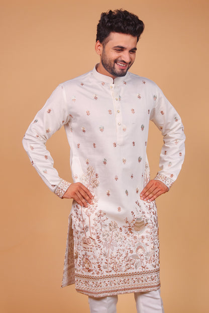Men's Geometric Dotted Motif Kurta