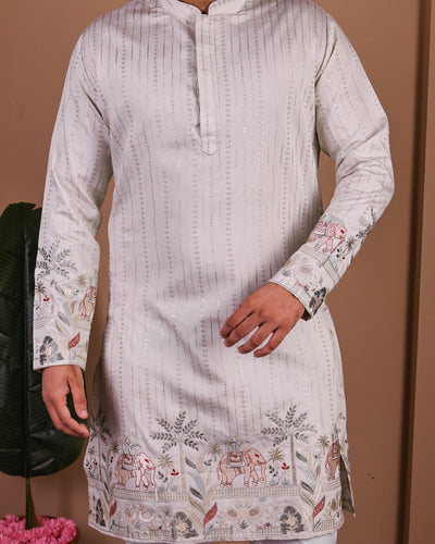 Ivory Kurta with Zari and Elephant Motifs