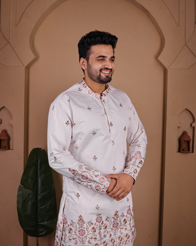 Artisan Kurta with Intricate Tree & Nature-Inspired Embroidery