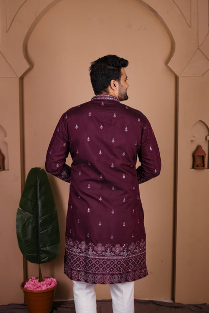 Festive Kurta with Symmetrical Thread Embroidery