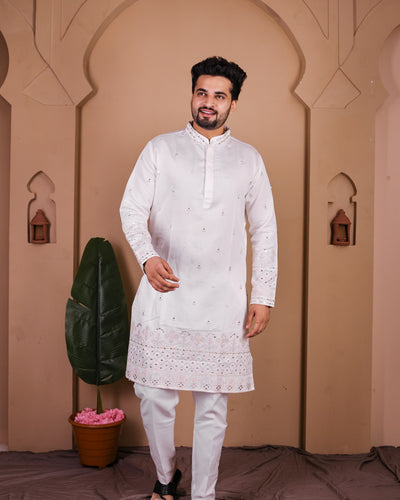 Festive Kurta with Symmetrical Thread Embroidery