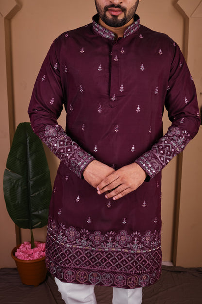 Festive Kurta with Symmetrical Thread Embroidery