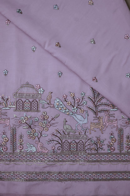 Embroidered Fabric with Floral and Animal Motif Detailing