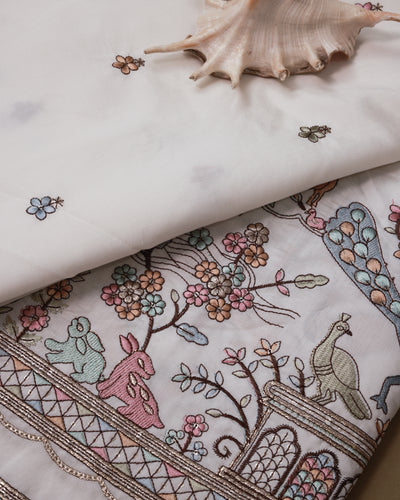 Embroidered Fabric with Floral and Animal Motif Detailing