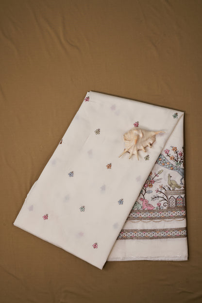 Embroidered Fabric with Floral and Animal Motif Detailing
