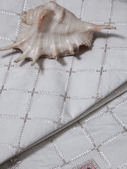 Embroidered Fabric with Swan and Floral Motifs