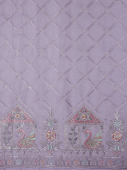 Embroidered Fabric with Swan and Floral Motifs