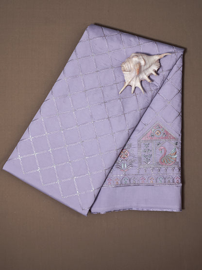 Embroidered Fabric with Swan and Floral Motifs