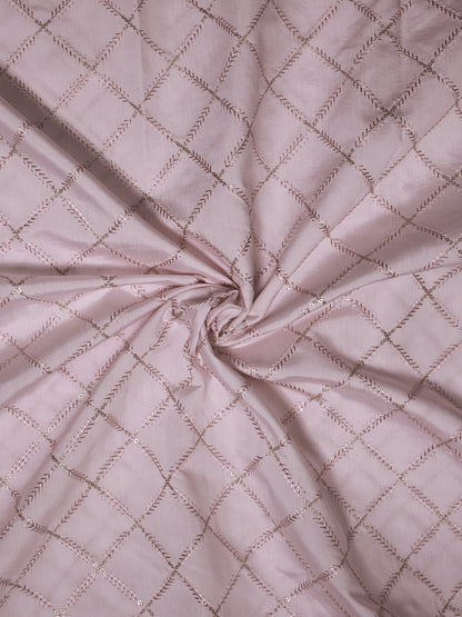 Embroidered Fabric with Swan and Floral Motifs
