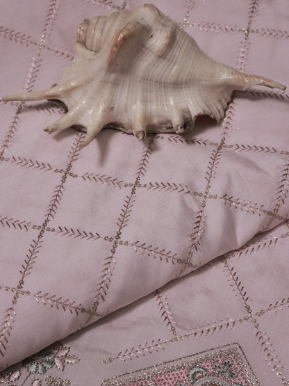 Embroidered Fabric with Swan and Floral Motifs