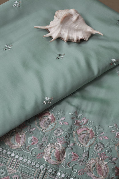 Embroidered Fabric with Floral Sequin Work