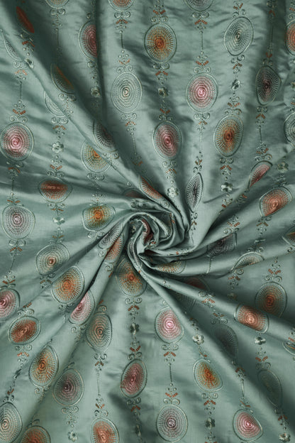Embroidered Fabric with Circular and Floral Motifs