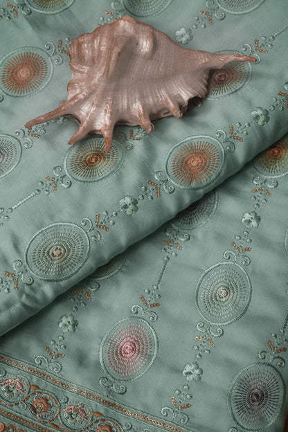 Embroidered Fabric with Circular and Floral Motifs