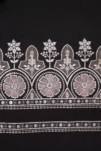Unstitched Suit with Intricate White & Pink Thread Embroidery – Elegant Neck & Border Design