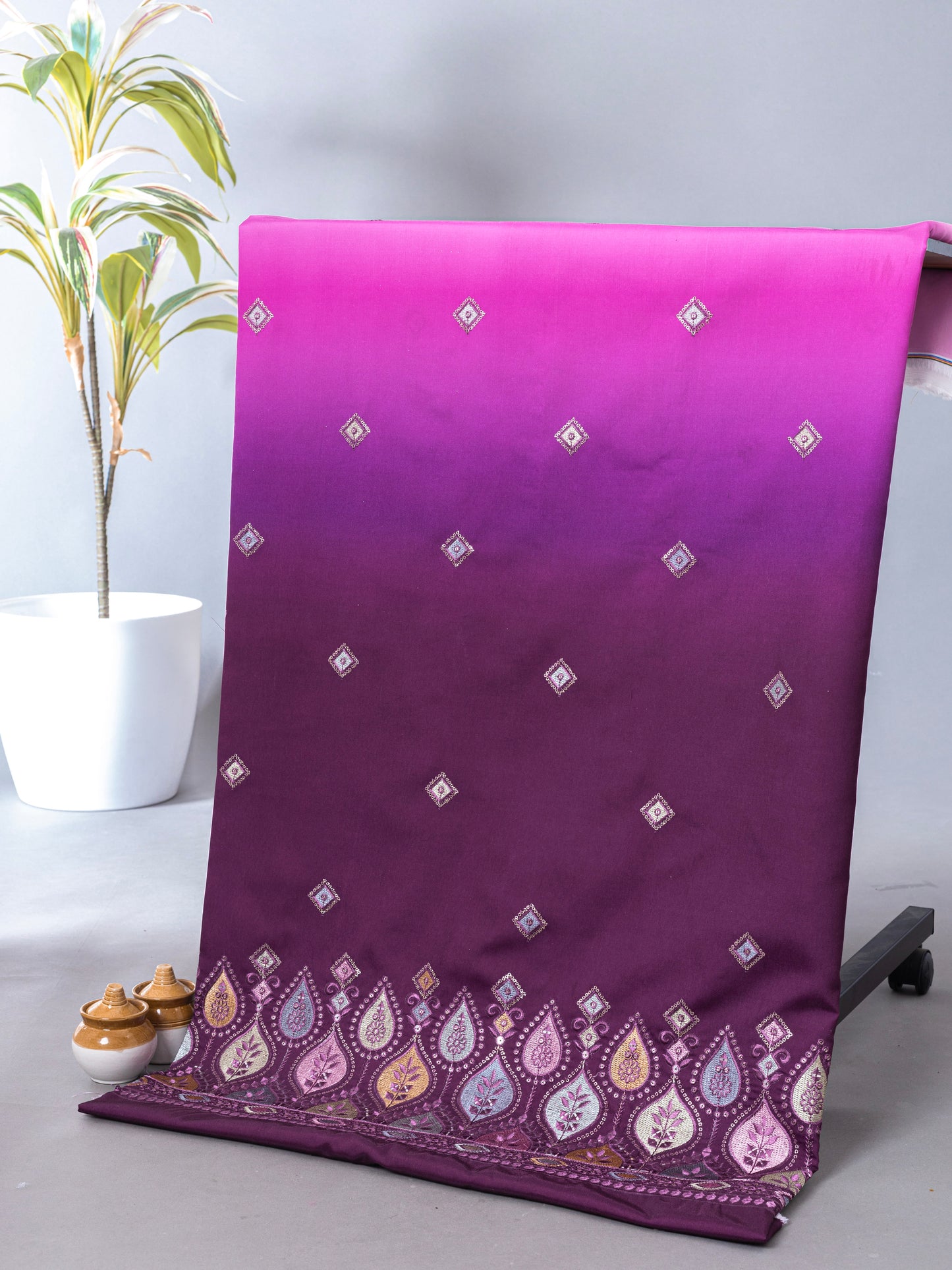 Royal Wine Woven Border Fabric